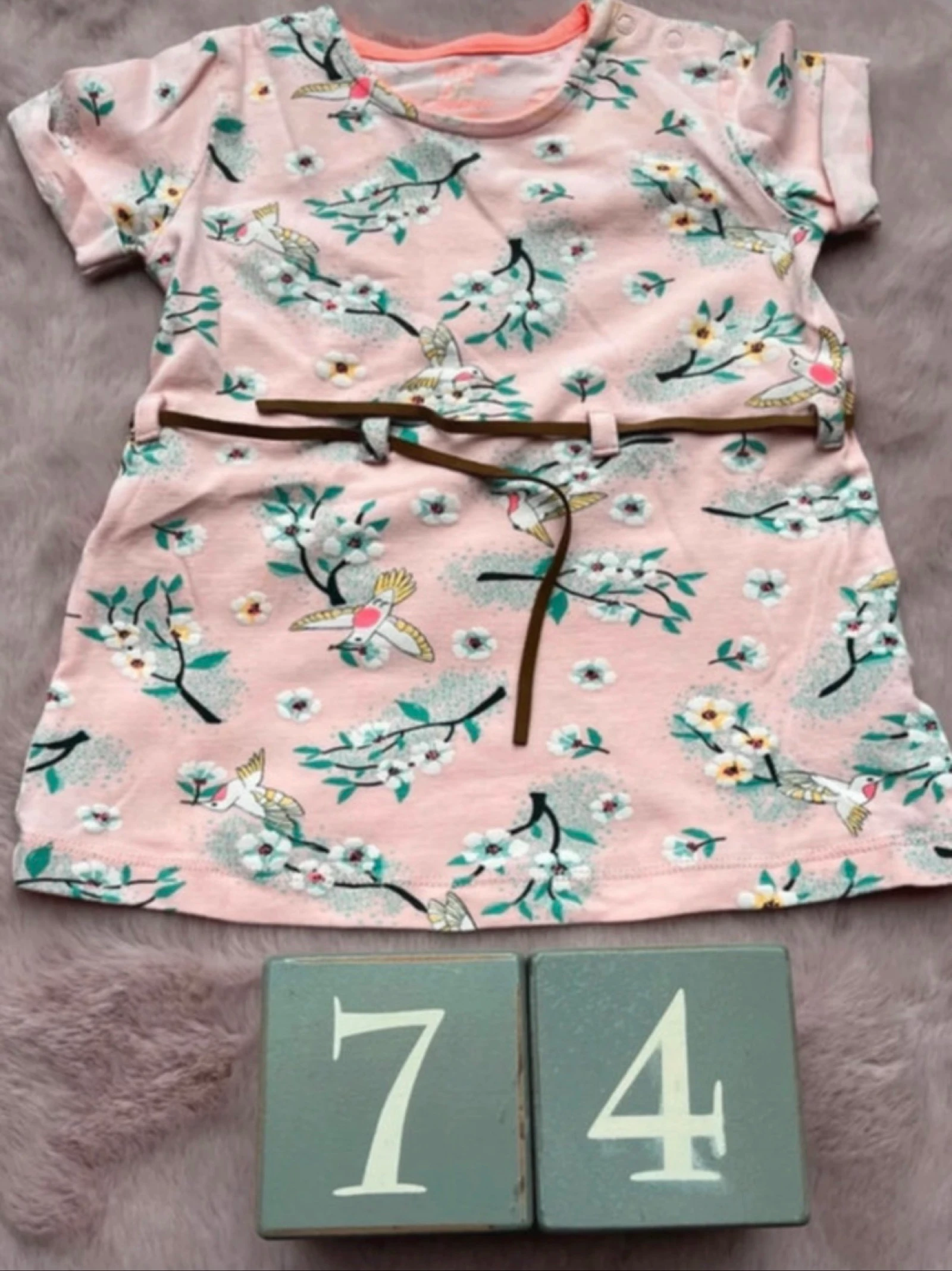 🌸 𝒎𝒛 | Hema | roze jurkje met vogeltjes print | maat 74 | katoen  | schattig